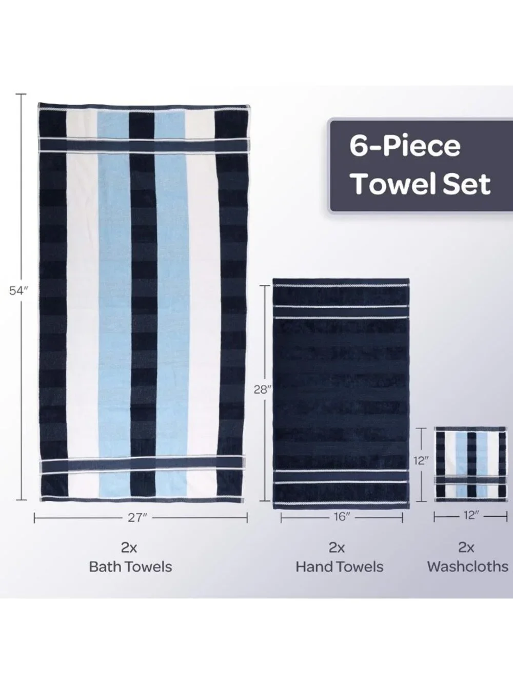 Navy Bathroom Towel Set of 6 - Soft, Absorbent Bath Accessories for Home Decor